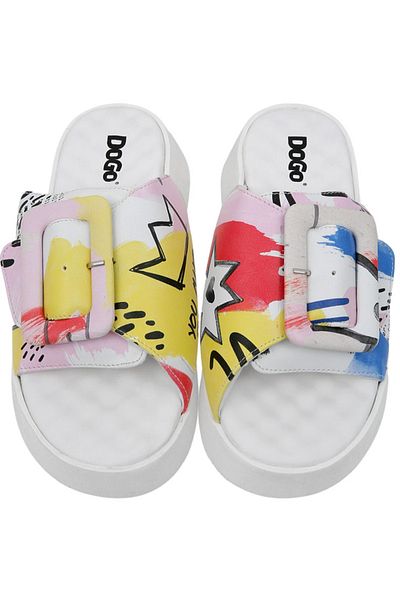 Dogo Women's Vegan Leather Multicolored Slippers - The Creation of the Collage Design