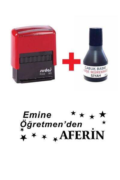cabuk baskı İsme Özel Aferin Öğretmen Kaşesi 10ml Siyah Kaşe Mürekkebi | Kend...