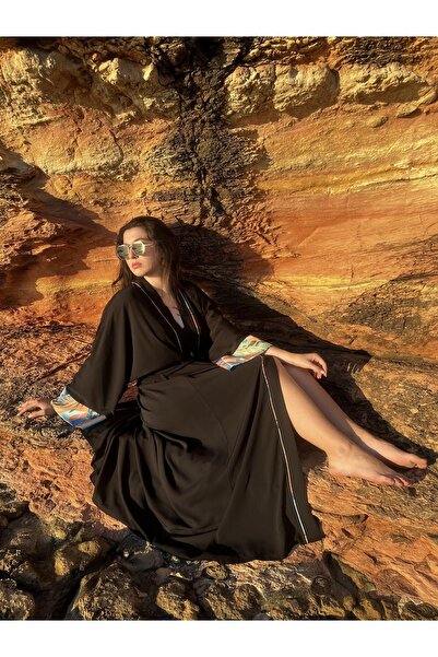 Leinas Official Luxury Siyah İpek Krep Kimono