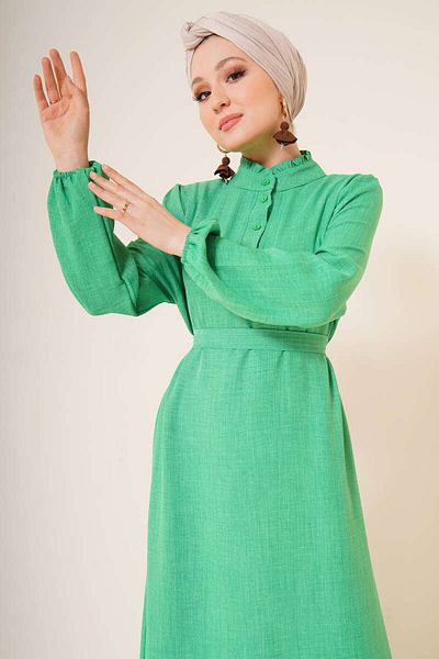 VOLT CLOTHİNG فستان نسائي بأزرار وياقة مكشكشة
