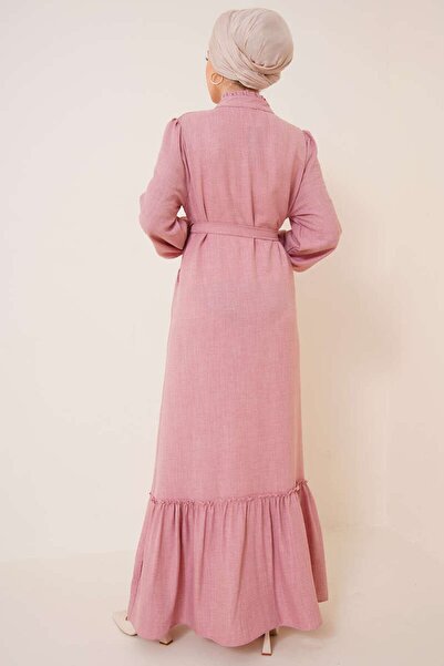 VOLT CLOTHİNG Kadın Fırfır Detaylı Yaka Düğmeli Elbise