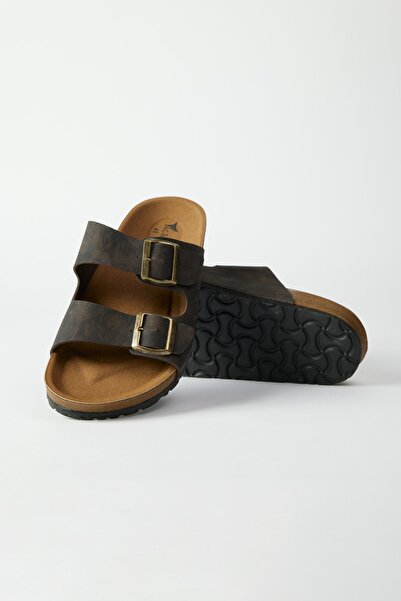 AC&Co / Altınyıldız Classics Men's Brown Double-Strapped Buckle Slippers