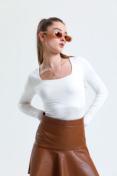 ladyzey women square neck ecru long sleeve blouse