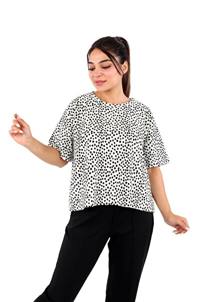 DİVİSTA Жіноча футболка з принтом кольору екрю з коротким рукавом з махрової тканини