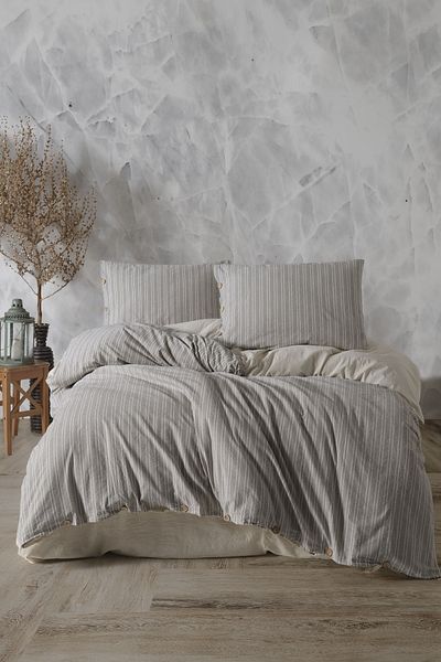 Macas Home Helios 100% Cotton Yarn Dyed Washed King Size Duvet Cover Set 240*220