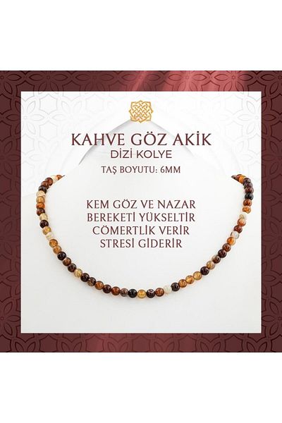Saff Doğal Taş قلادة من الحجر الطبيعي بتصميم عقيق بني مقاس 6 مم - 54 سم
