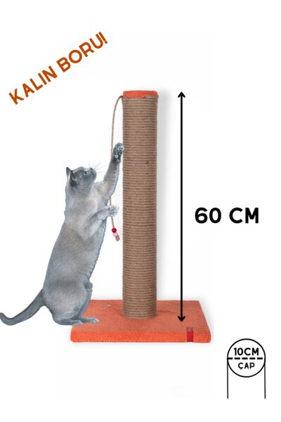 PUGALO 60cm Catnipli Kalın Borulu Dev Tırmalama Tahtası Turuncu Minder Yüzey