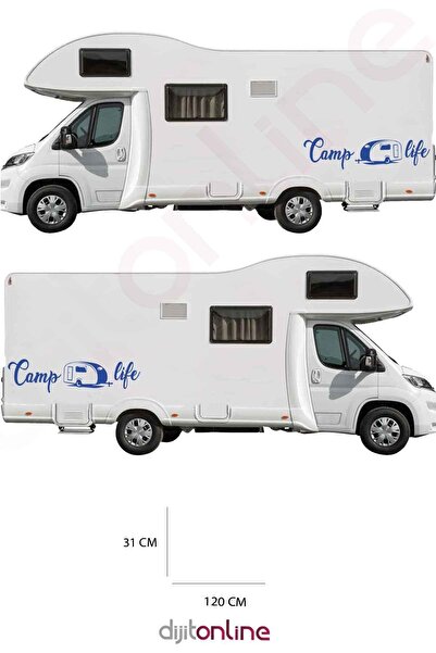 Dijitonline 2 Autocolante pentru Rulotă - Autocolant Camping - Autocolant Camp Life - 120x31 Cm