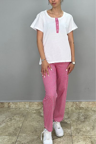 Tam Moda Women's Pajama Set Top Sleeveless White - Bottom Red Plaid