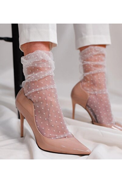 es moda shop Чорапи от тюл Berlin Polka Dot, бели