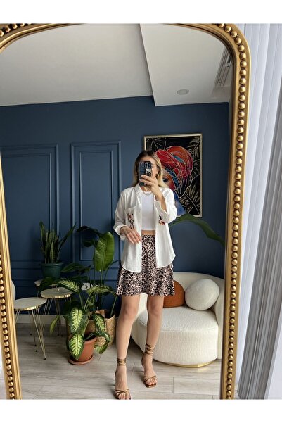 MS LONDON تنورة قصيرة بنمط الفهد-S