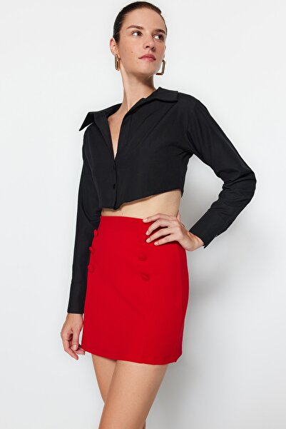 Trendyol Collection Red Smart Crepe Button Detailed Mini Pencil Stretch Knitted Skirt TWOAW24ET00025
