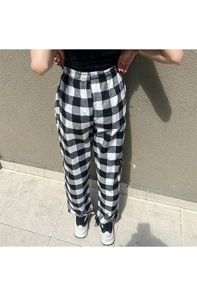 Gofeel Unisex Black and White Checked Relaxed Tracksuit with Cargo Pockets