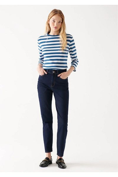 TugsatTasarTekstil Prague Dark Blue Boyfriend Mom Jean Women's Recovery Jeans
