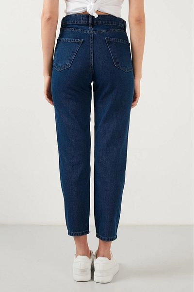 TugsatTasarTekstil Anna Dark Blue Boyfriend Mom Jean Pantaloni de damă din denim colorfast