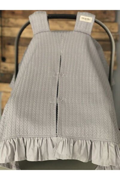 DERİN BOUTİQUES Gri Örgü Pike Gri Fırfırlı Puset Örtüsü