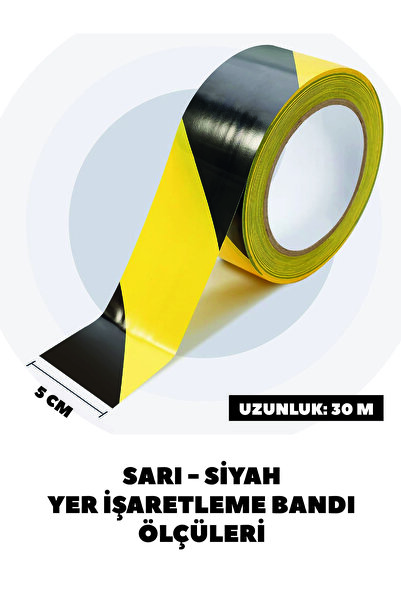 Mutluyol Sarı Siyah Yer İşaretleme Bandı Yapışkanlı Şerit Bant İkaz Bandı Çizgili Bant