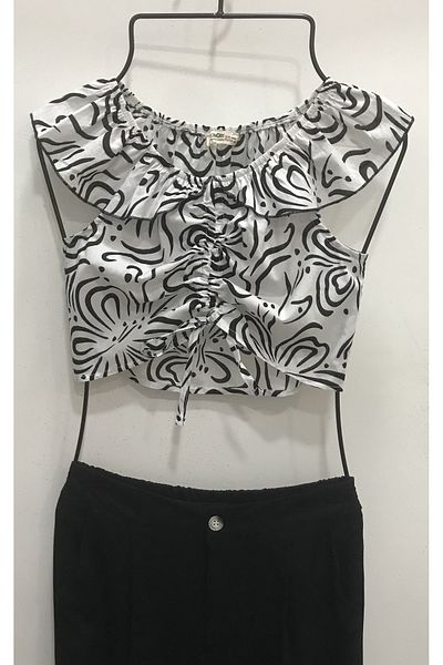 Çikoby Woven Crop Bluz Woven Crop Bluz Woven Collar for Girls