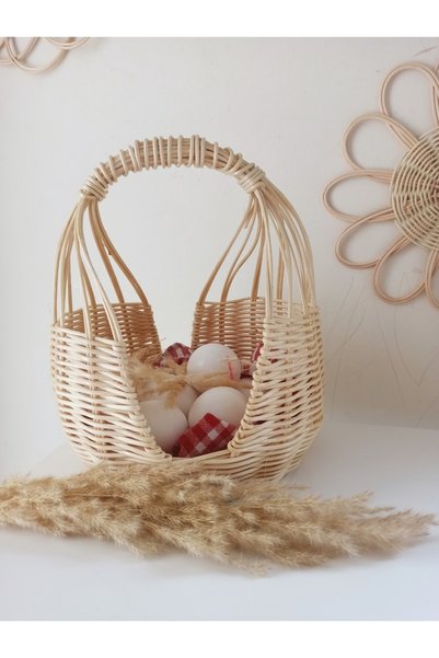 gudelidekor hasır bambu rattan yumurta ceviz fındık sepeti 26x20