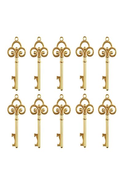 Sensoria Set of 10 Decorative Love Keys - Gold for Gazoz, Soda and Bottle Opener