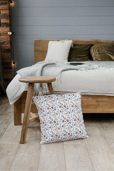 NT Handmade Floral Patterned Printed 42x42cm Cotton Woven Throw Pillow Pillow Case