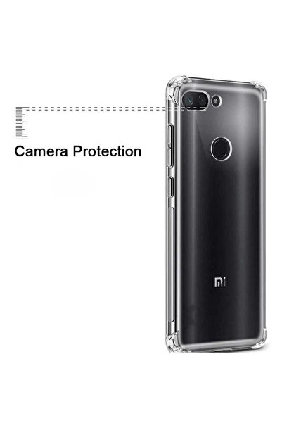 Techaks Xiaomi Mi 8 Lite Kılıf Köşeleri Airbag'li Darbeye Dayanıklı Şeffaf Sert Kılıf Antishock