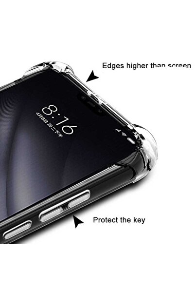 Techaks Xiaomi Mi 8 Lite Kılıf Köşeleri Airbag'li Darbeye Dayanıklı Şeffaf Sert Kılıf Antishock