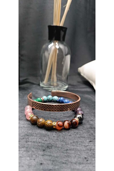 KAVELE %100 Saf Bakır Motifli Bileklik -Doğal Taş Bileklik Hediyeli