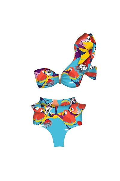 QUEEN AKSESUAR New season trend luxury flounced sleeve high retractive waist belt gold metal brooch bikini suit