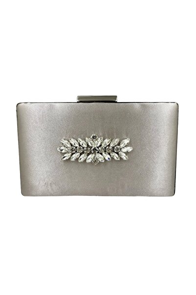 Biçanta Satenska srebrna torbica u boji nerca, srebrna Sa kamenčićima večernj...