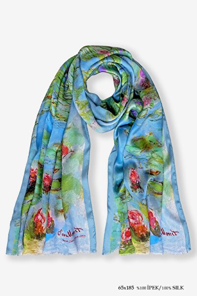 Galiga Monet Lilies %100 İpek Şal 65*185cm 'Art on Silk'