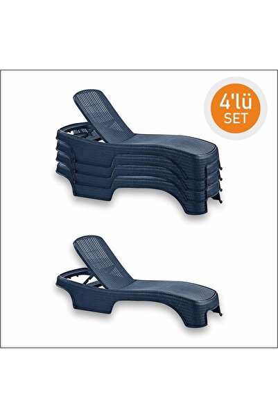 Peronline Brezza Royal Rattan Bahçe Havuz Şezlong Antrasit 4 Adet