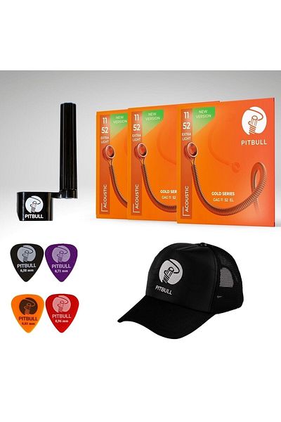 PİTBULL Gold Series Acoustic Guitar String Set of 3 (String Winder 4 Pena Hat) Gag 11-52 El 3P Ssc