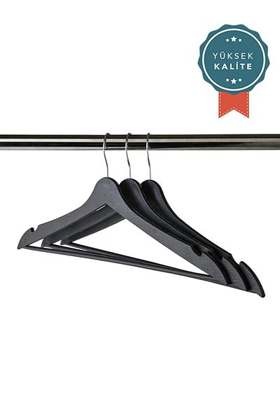 İstoç AVM A Plus Boxed Wooden Look Hanger 12 Pieces Black Clothes Hanger Trousers Shirt Hanger
