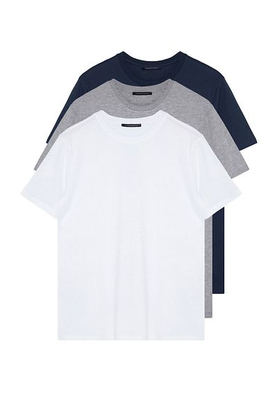 Trendyol Collection 3 пакета 100% памук тъмносиво-бели прилепнали тениски с къс ръкав - Tmnss19Bo0008