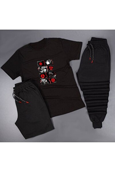 Adrift Anime Sharingan Printed Unisex καλοκαιρινό σορτς - T-shirt κανονικής ε...