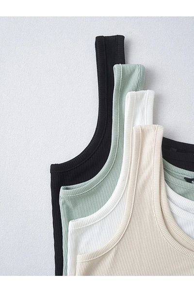 Keywest Women's Set of 4 Black-White-Green-Beige Crop Top Blouse