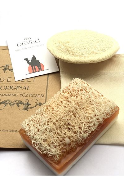Develi 1973 Natural Facial Cleansing Set - Donkey Milk & Honey Pumpkin Fiber Soap