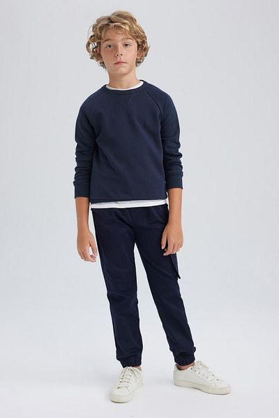 DeFacto Σχολικό φούτερ αγοριού Navy Blue Crew Neck A4246a823au