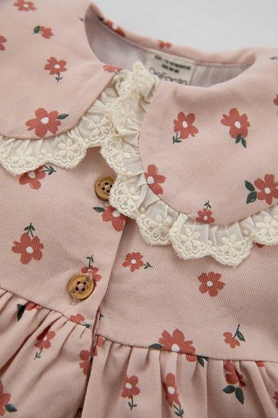 DeFacto Geblümtes, langärmliges Twillkleid für Mädchen