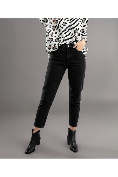 DRC trend Crne mom jeans pantalone sa visokim strukom, fleksibilne traperice ...