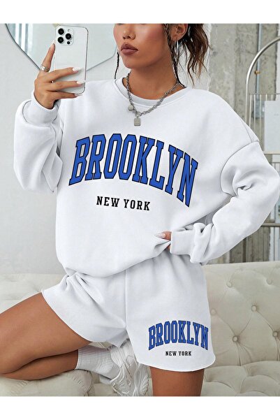 Machetta Γυναικείο σετ σορτς φούτερ με 3 κλωστές λευκό μπλε Brooklyn