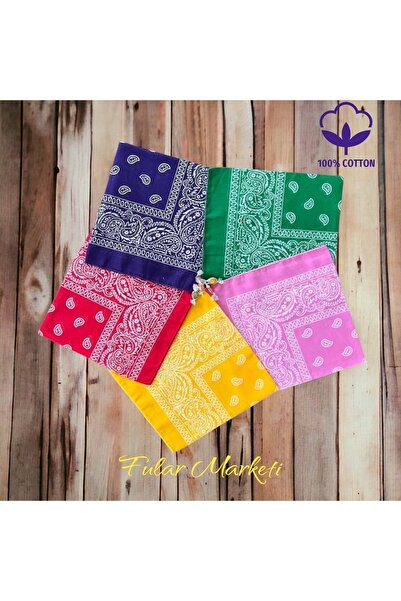 BANDANA MARKETİ Ethnic Pattern Bandana 5 Pieces Red-Green-Pink-Purple-Yellow