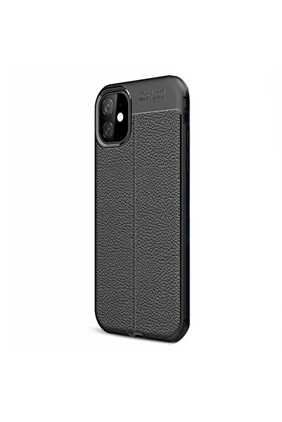 Gpack Apple iPhone 11 Kılıf Niss Silikon Deri Görünümlü+Nano Glass Siyah