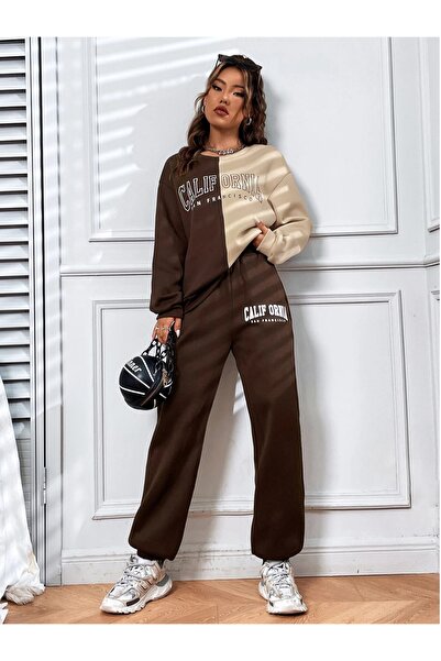 Machetta Σετ φόρμας 3 κλωστών με λαιμόκοψη σε μεγάλο μέγεθος Unisex California SF με στάμπα καφέ-μπεζ