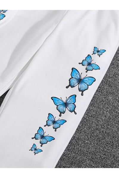 Machetta Σετ κοριτσίστικο μπουφάν με φερμουάρ White Butterfly Printed, Crop και αθλητική φόρμα