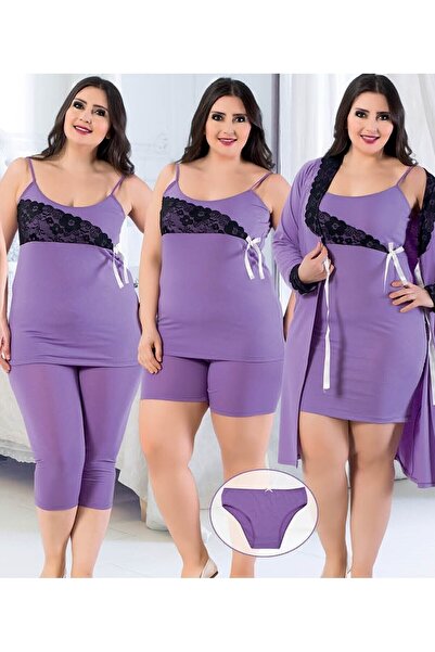 JENİKA Kadın Büyük Beden 7'li Sabahlıklı Gecelik Takım