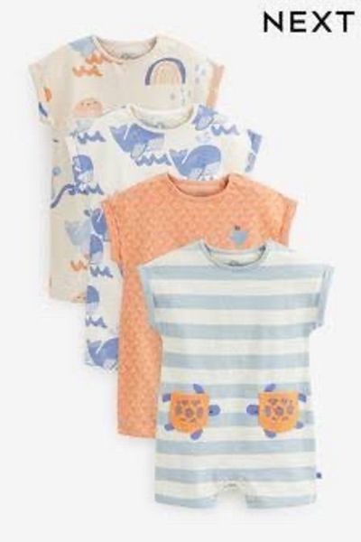 Next Baby 100% Cotton Fish Patterned Romper Set of 4