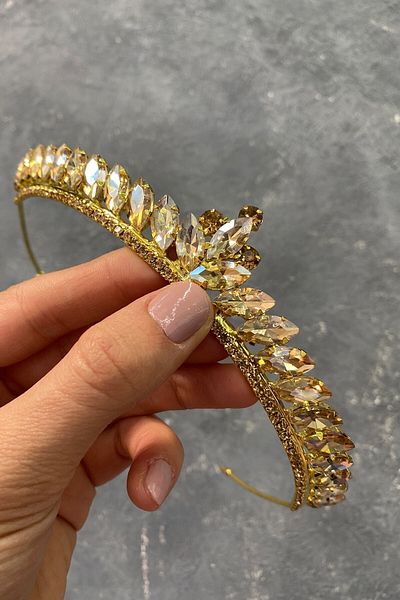 Hayalperest boncuk Ece Model Thin Bridal Henna Crown Honey Color