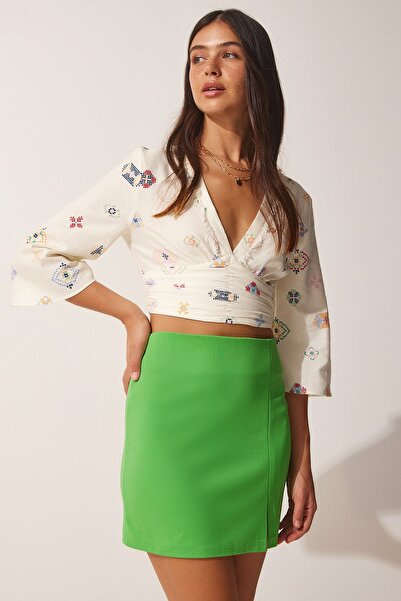 Happiness İstanbul Női zöld hasított miniszoknya FN03080